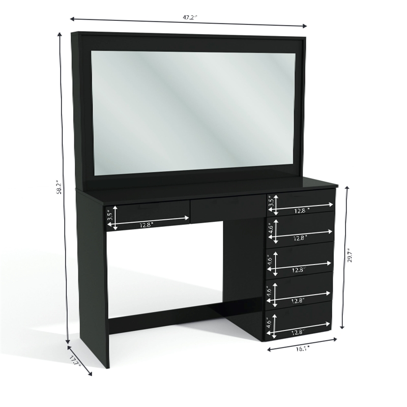 Boahaus Diana Black Makeup Vanity Desk Light Bulbs (Gold Knobs)