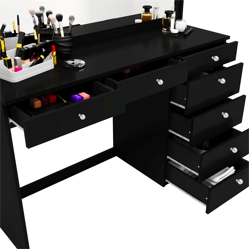 Boahaus Diana Black Makeup Vanity Desk (Crystal Ball Knobs)