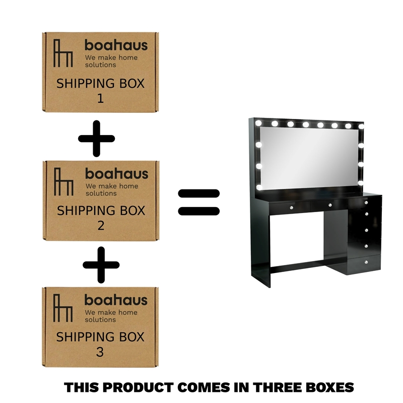 Boahaus Diana Black Makeup Vanity Desk (Crystal Ball Knobs)