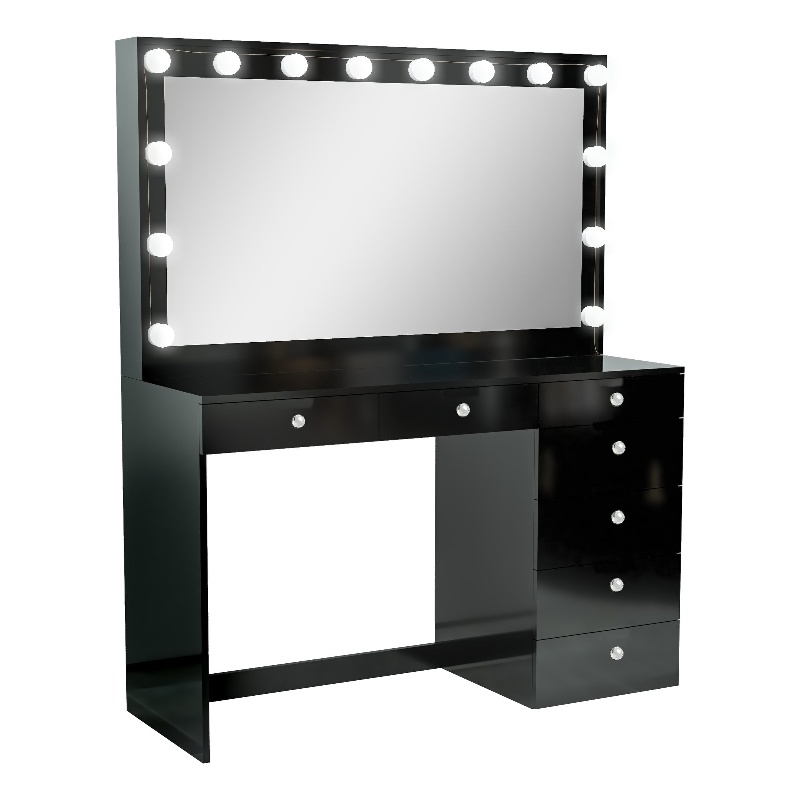 Boahaus Diana Black Makeup Vanity Desk (Crystal Ball Knobs)