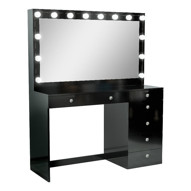 Boahaus Diana Black Makeup Vanity Desk (Crystal Knobs)