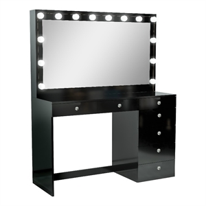 Boahaus Diana Black Makeup Vanity Desk (Crystal Knobs)