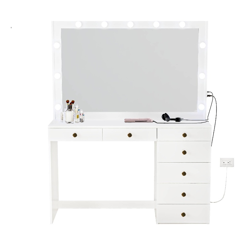 Boahaus Diana White Dressing Table Light Bulbs (Gold Knobs)