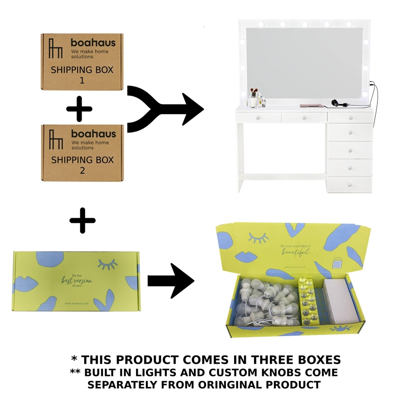 Boahaus Diana White Dressing Table Light Bulbs (Crystal Ball Knobs)