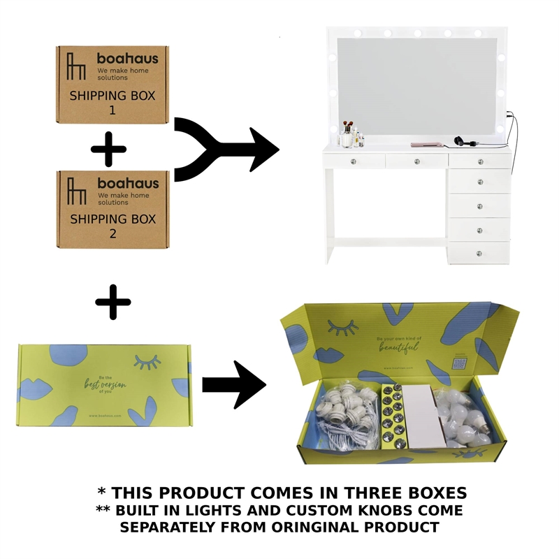 Boahaus Diana White Dressing Table Light Bulbs (Crystal Knobs)