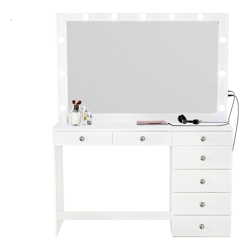 Boahaus Diana White Dressing Table Light Bulbs (Crystal Knobs)