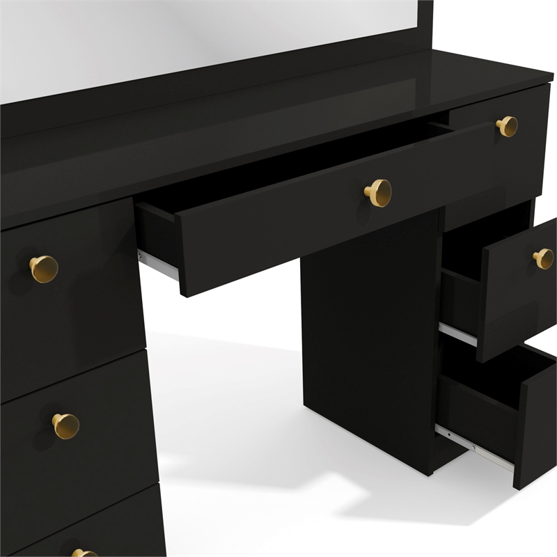 Boahaus Black Artemisia Makeup Vanity Desk (Gold Knobs)