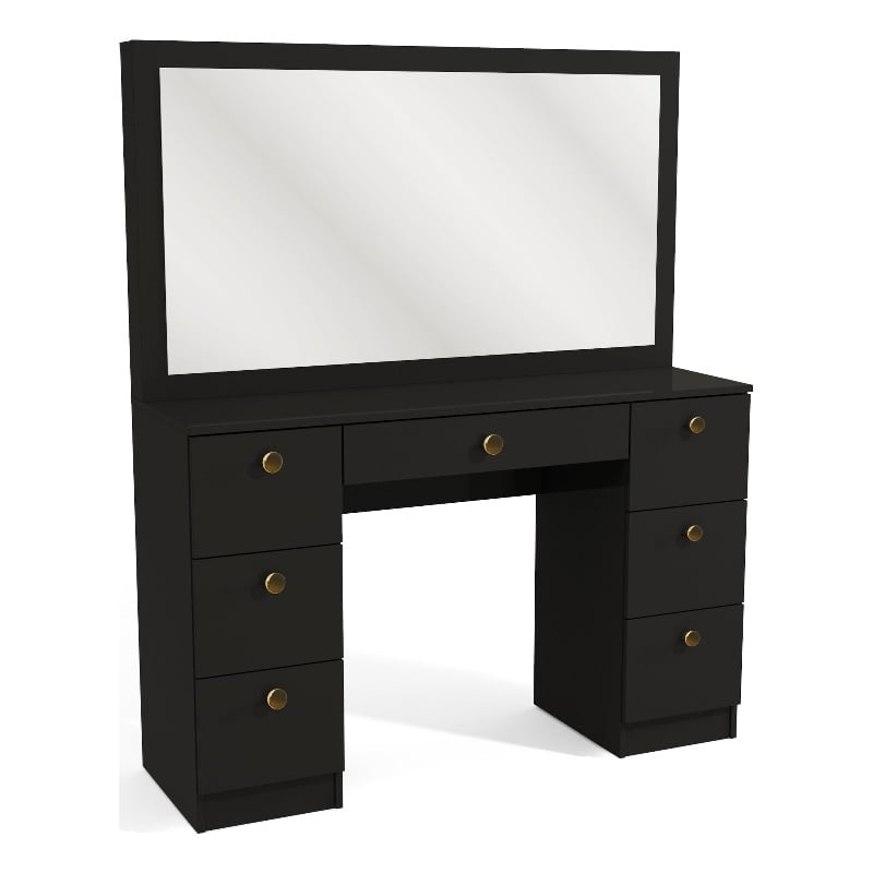 Boahaus Black Artemisia Makeup Vanity Desk (Gold Knobs)