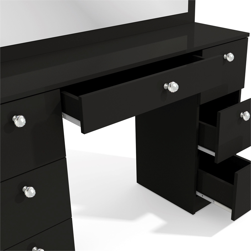 Boahaus Black Artemisia Makeup Vanity Desk (Crystal Ball Knobs)