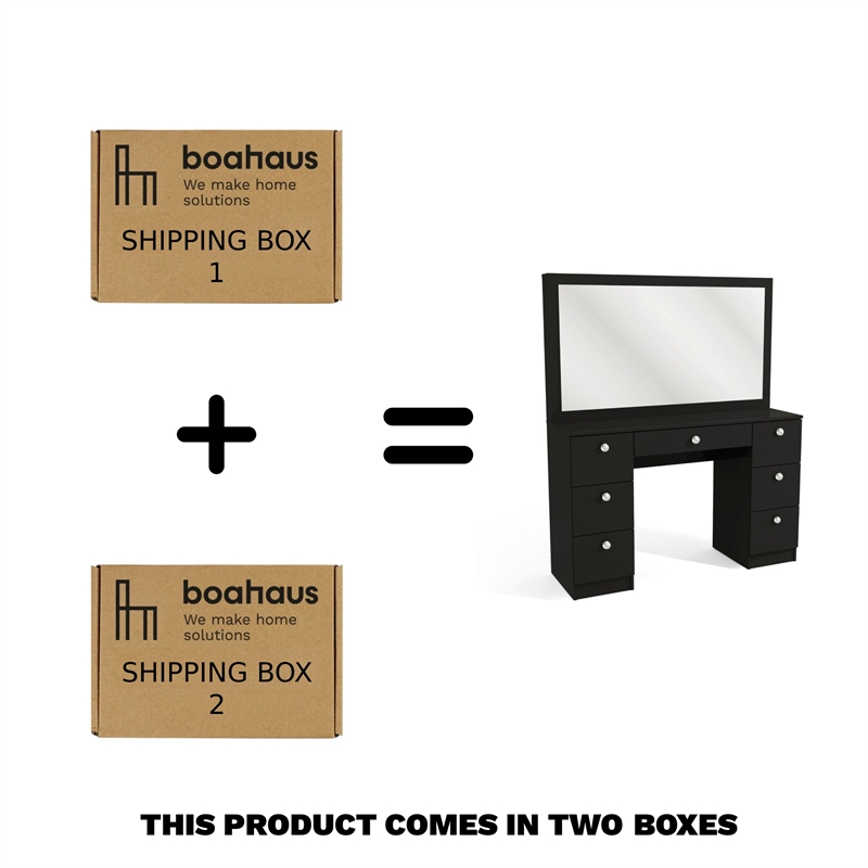 Boahaus Black Artemisia Makeup Vanity Desk (Crystal Ball Knobs)