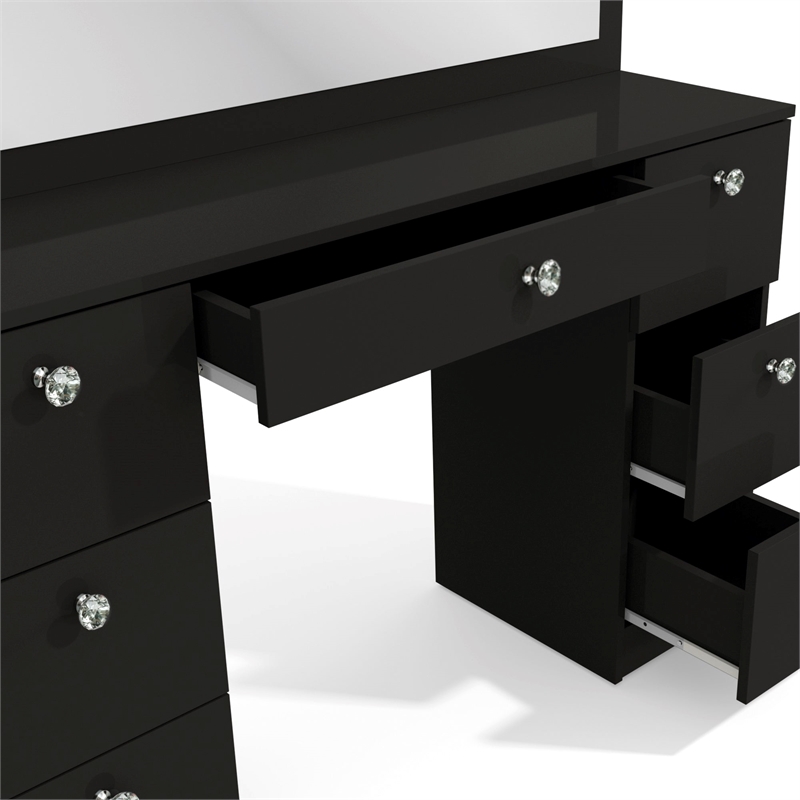 Boahaus Black Artemisia Makeup Vanity Desk (Crystal Knobs)