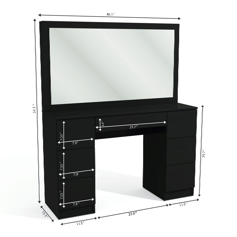 Boahaus Black Artemisia Makeup Vanity Desk (Crystal Knobs)