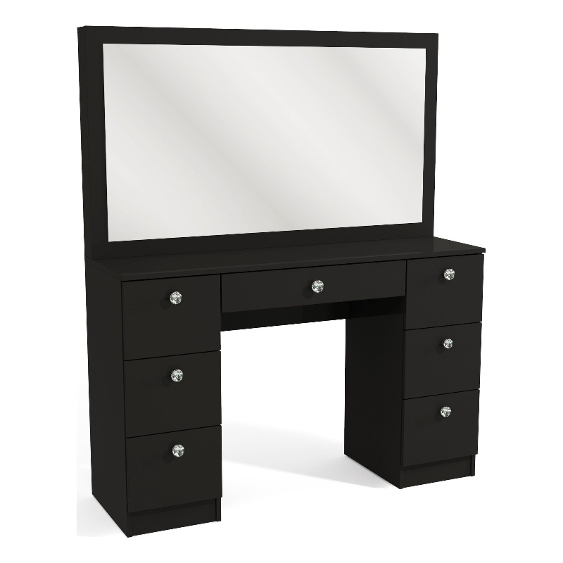 Boahaus Black Artemisia Makeup Vanity Desk (Crystal Knobs)