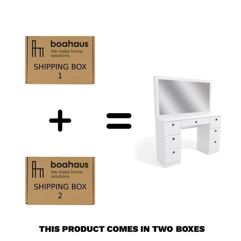 Boahaus White Artemisia Makeup Vanity Desk (Crystal Ball Knobs)