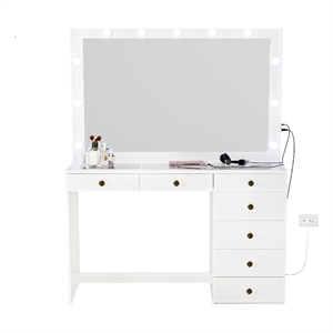 Boahaus Serena White Makeup Vanity (Gold Knobs)