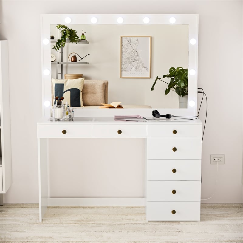 Boahaus Serena White Makeup Vanity (Gold Knobs)