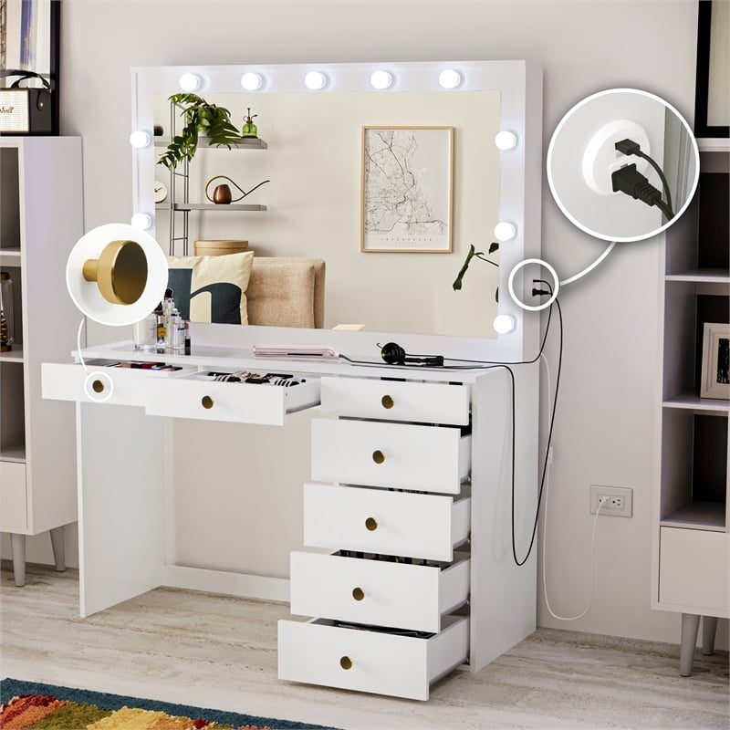 Boahaus Serena White Makeup Vanity (Gold Knobs)
