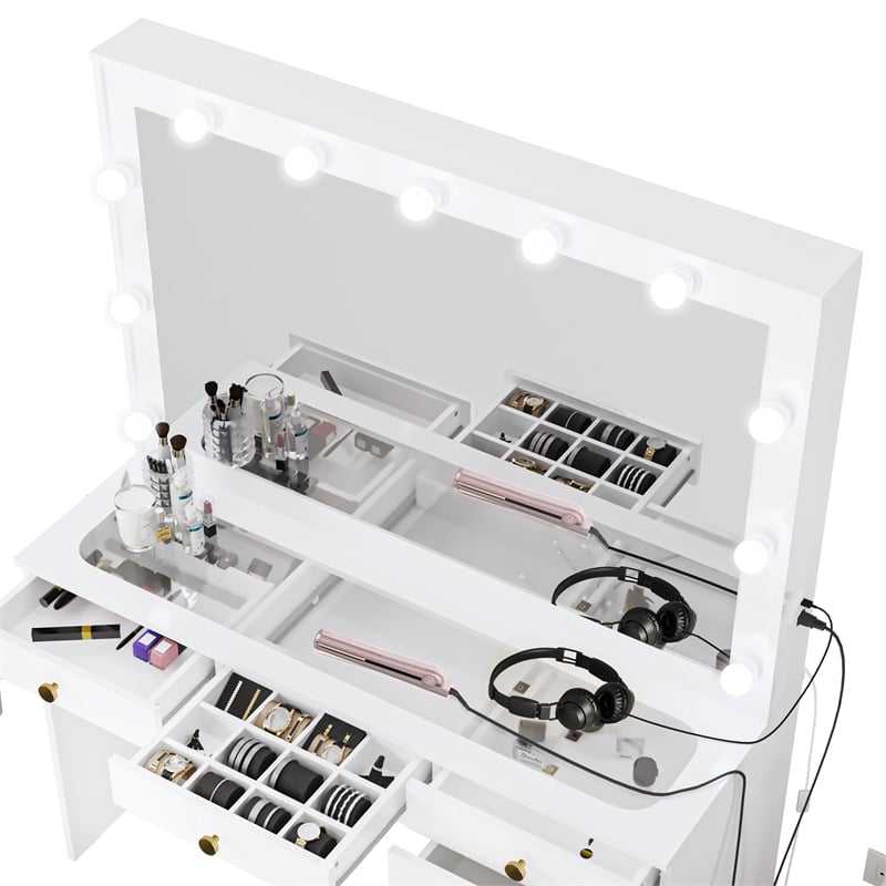 Boahaus Serena White Makeup Vanity (Gold Knobs)