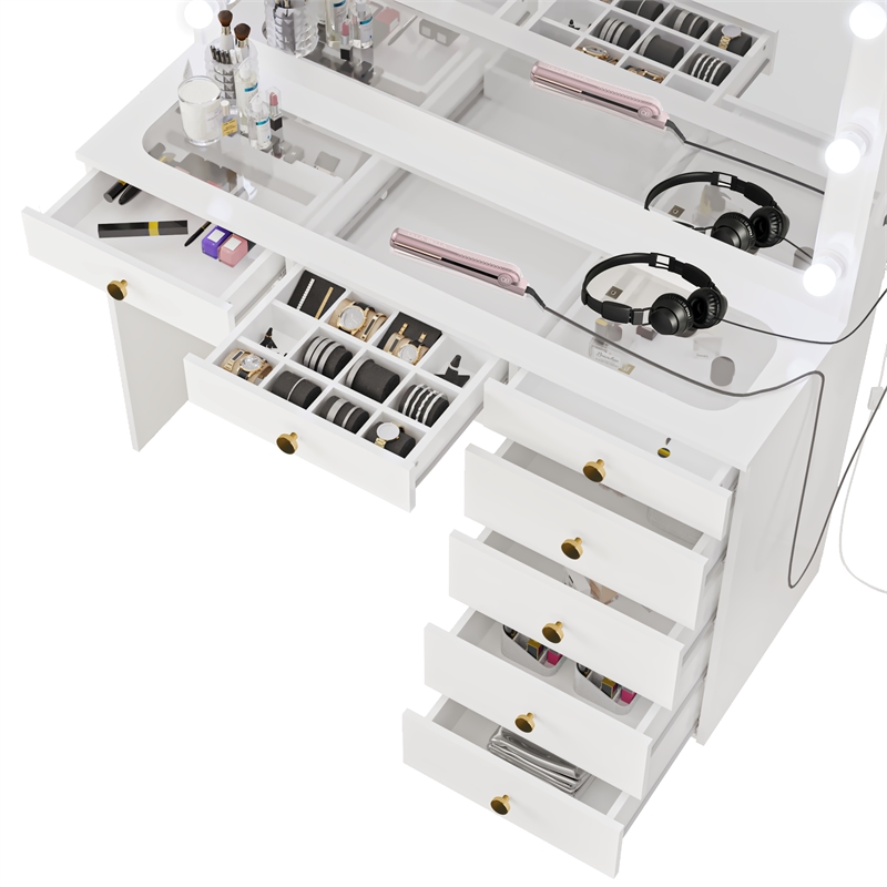 Boahaus Serena White Makeup Vanity (Gold Knobs)
