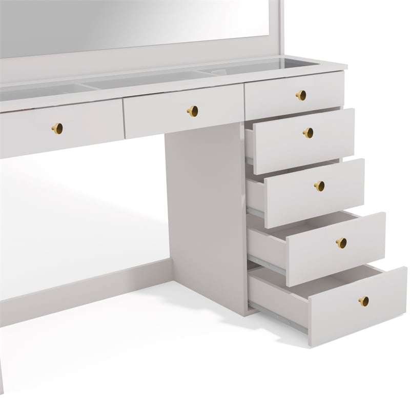 Boahaus Serena White Makeup Vanity (Gold Knobs)