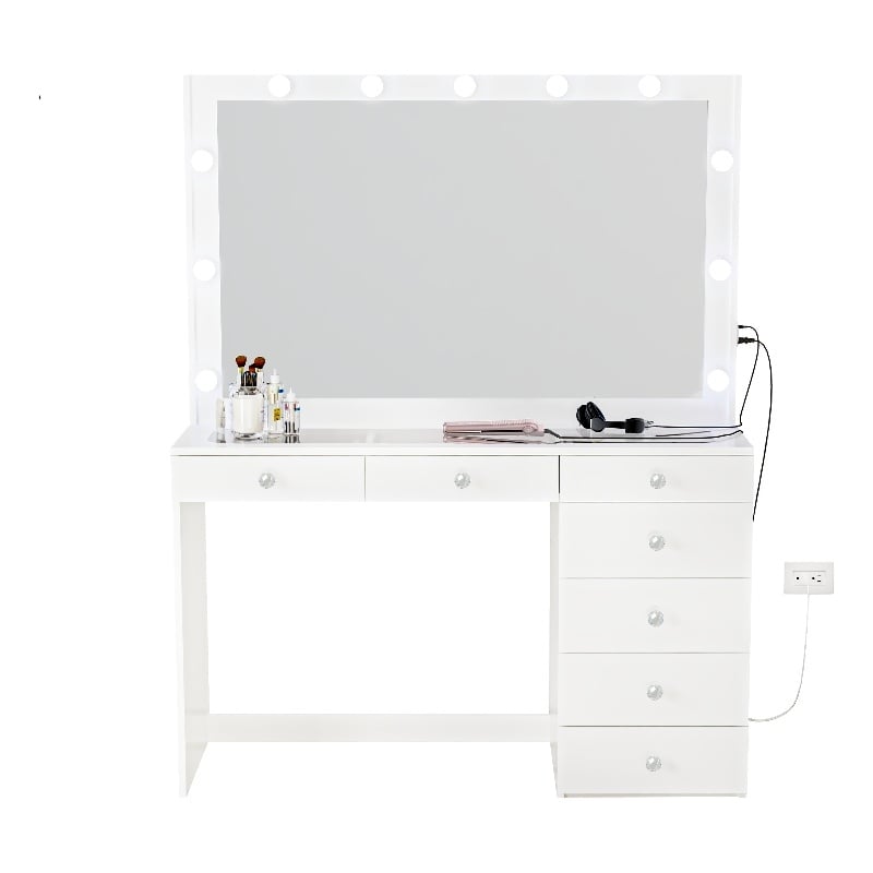 Boahaus Serena White Makeup Vanity (Crystal Ball Knobs)