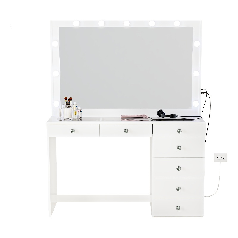 Boahaus Serena White Makeup Vanity (Crystal Knobs)