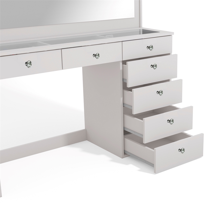 Boahaus Serena White Makeup Vanity (Crystal Knobs)