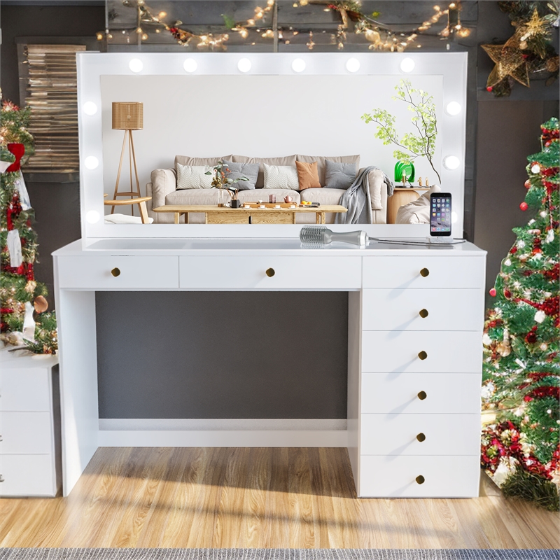 Boahaus Ketevan Makeup Vanity Desk (Golden Knobs)