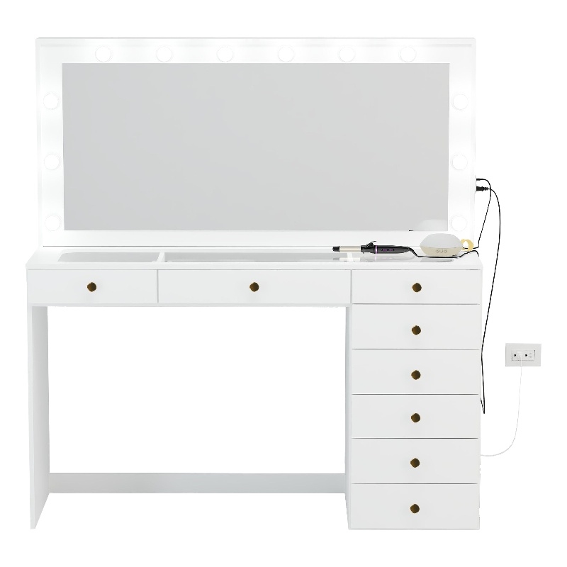 Boahaus Ketevan Makeup Vanity Desk (Golden Knobs)