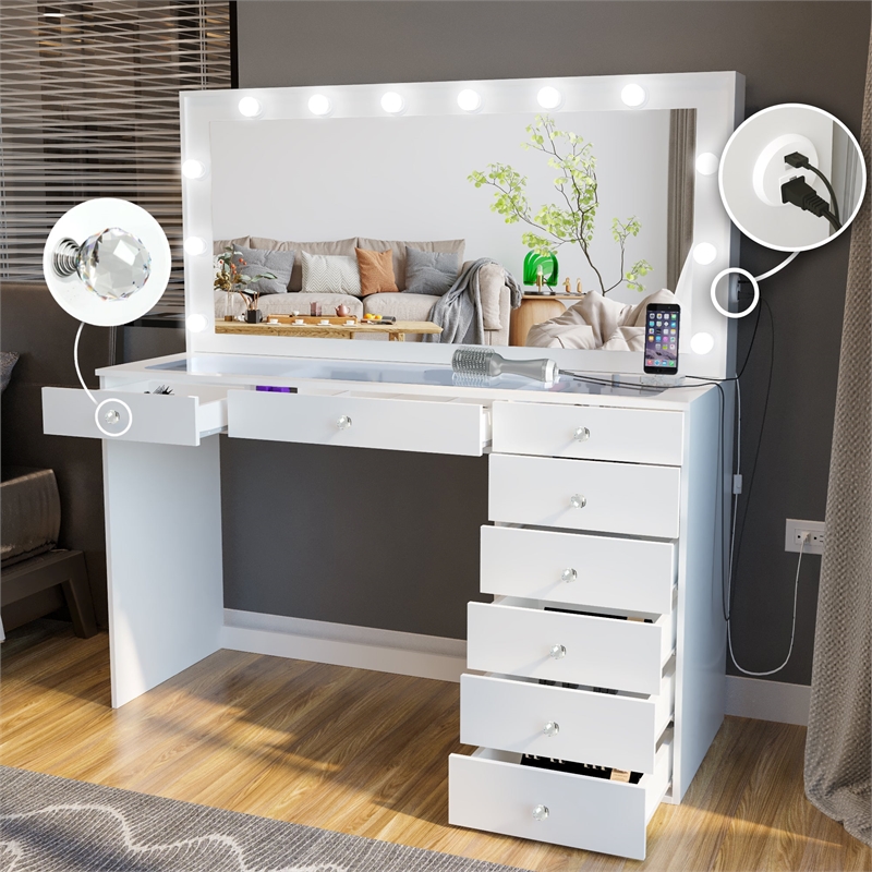 Boahaus Ketevan Makeup Vanity Desk (Crystal Ball Knobs)