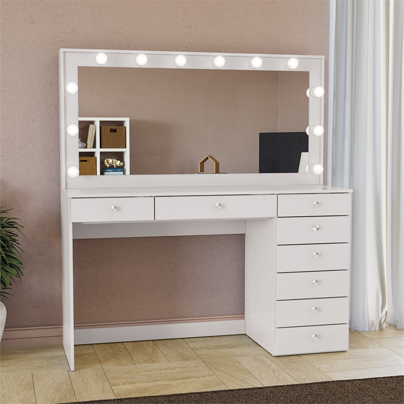 Boahaus Ketevan Makeup Vanity Desk (Crystal Ball Knobs)