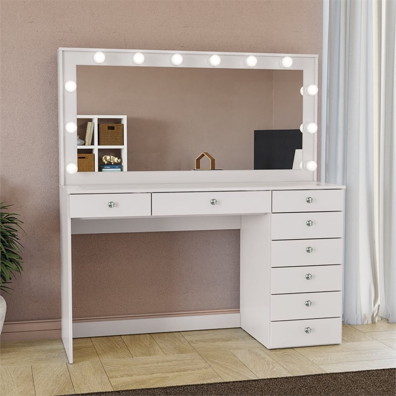 Boahaus Ketevan Makeup Vanity Desk (Crystal Knobs)