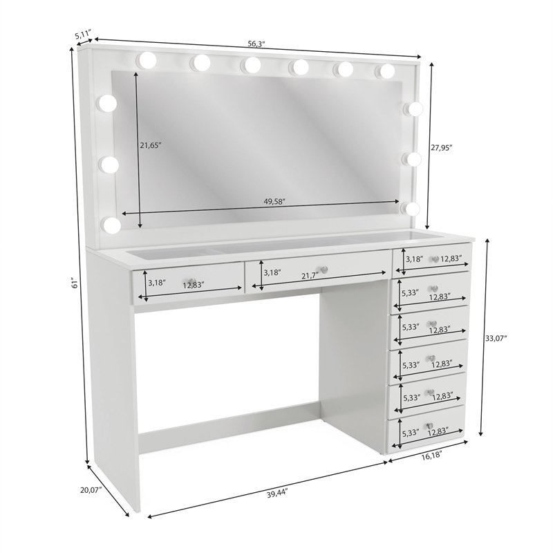 Boahaus Ketevan Makeup Vanity Desk (Crystal Knobs)