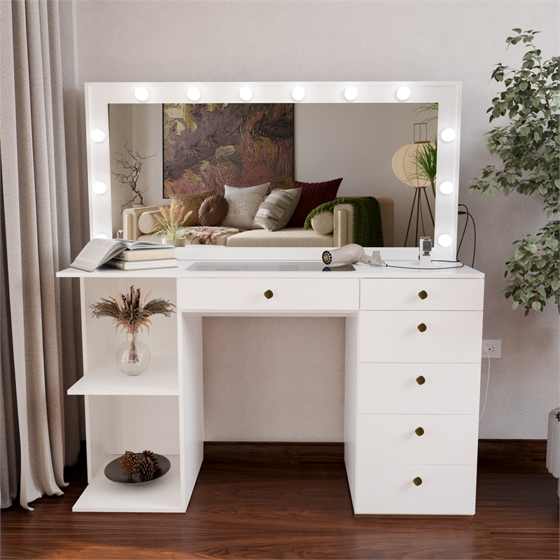 Boahaus Louise Makeup Vanity Desk (Golden Knobs)