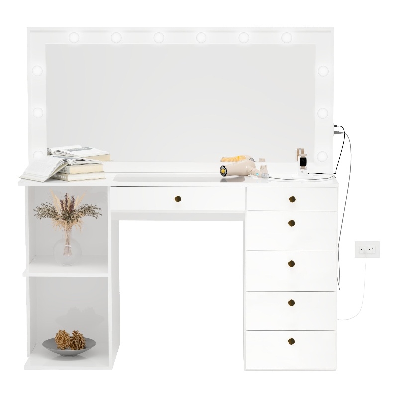 Boahaus Louise Makeup Vanity Desk (Golden Knobs)