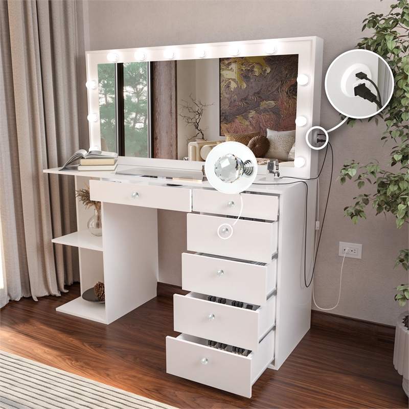 Boahaus Louise Makeup Vanity Desk (Crystal Ball Knobs)