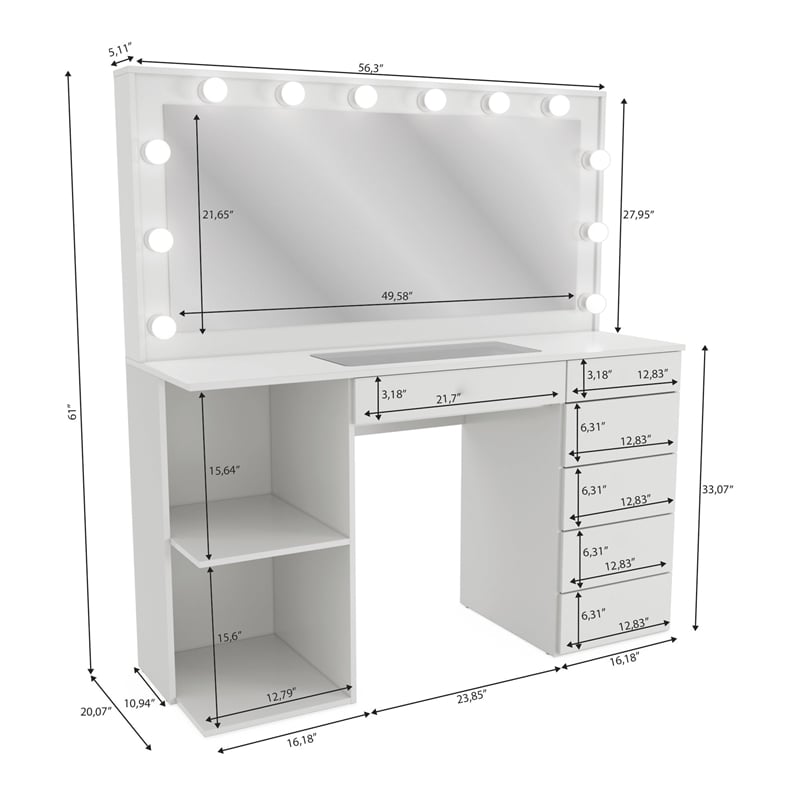 Boahaus Louise Makeup Vanity Desk (Crystal Ball Knobs)