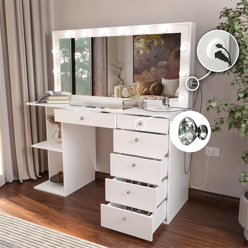 Boahaus Louise Makeup Vanity Desk (Crystal Knobs)