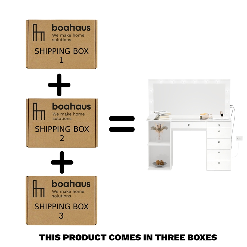 Boahaus Louise Makeup Vanity Desk (Crystal Knobs)