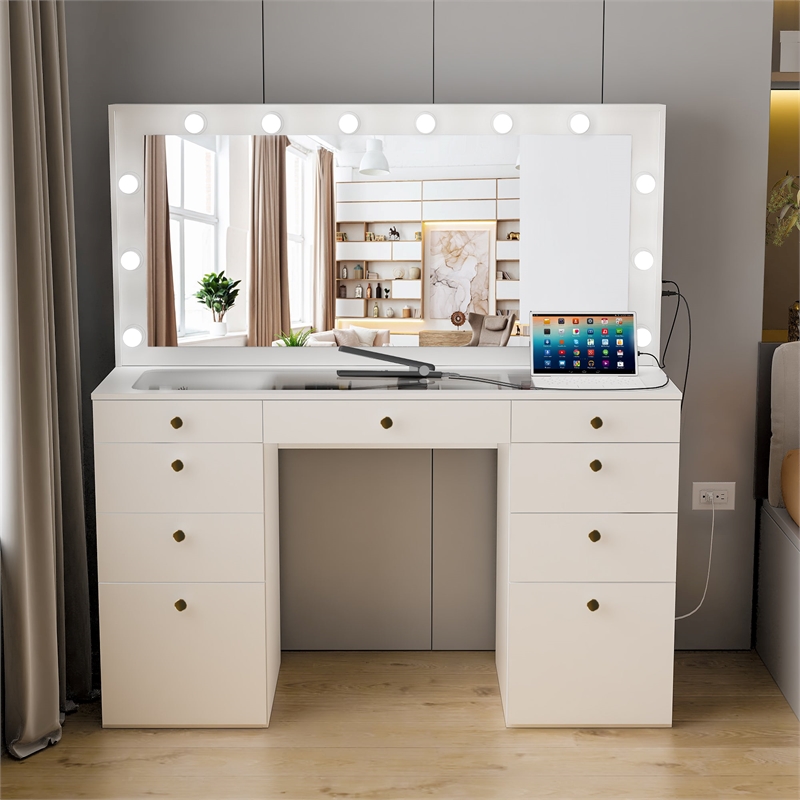 Boahaus Leonore Makeup Vanity Desk (Golden Knobs)