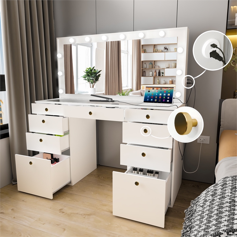 Boahaus Leonore Makeup Vanity Desk (Golden Knobs)