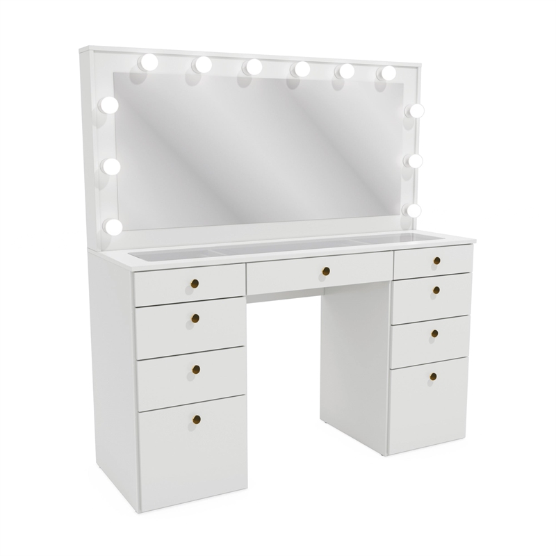 Boahaus Leonore Makeup Vanity Desk (Golden Knobs)