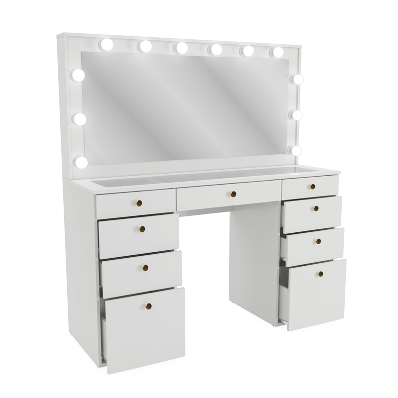 Boahaus Leonore Makeup Vanity Desk (Golden Knobs)