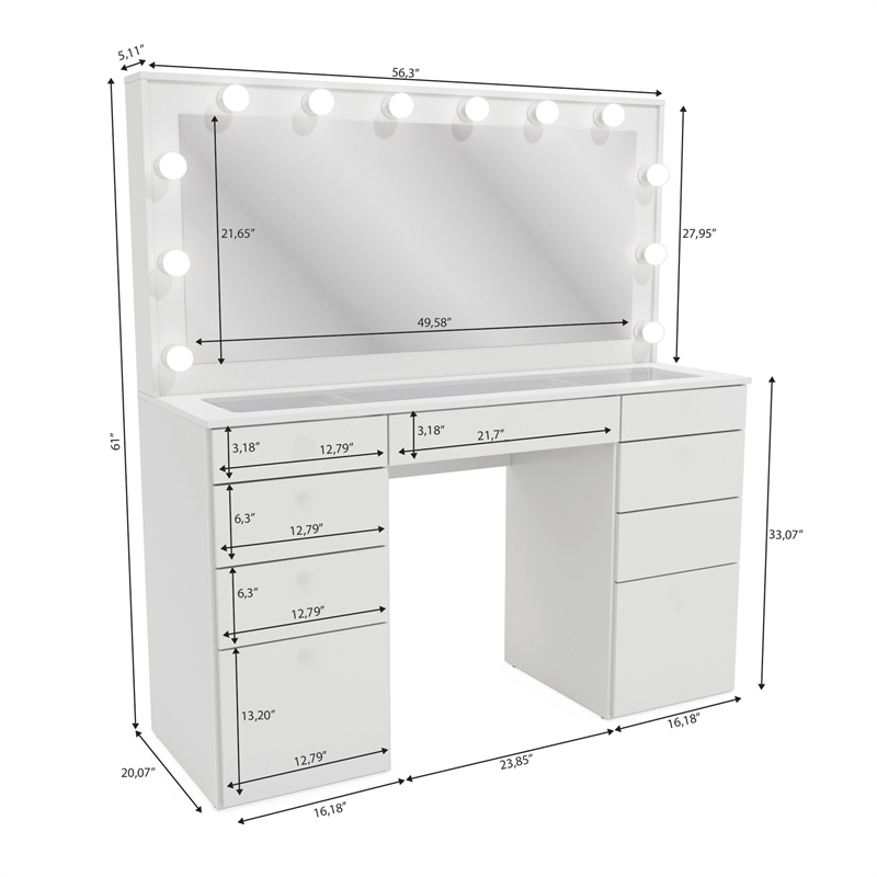 Boahaus Leonore Makeup Vanity Desk (Golden Knobs)