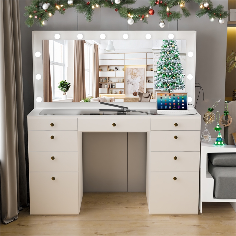 Boahaus Leonore Makeup Vanity Desk (Golden Knobs)