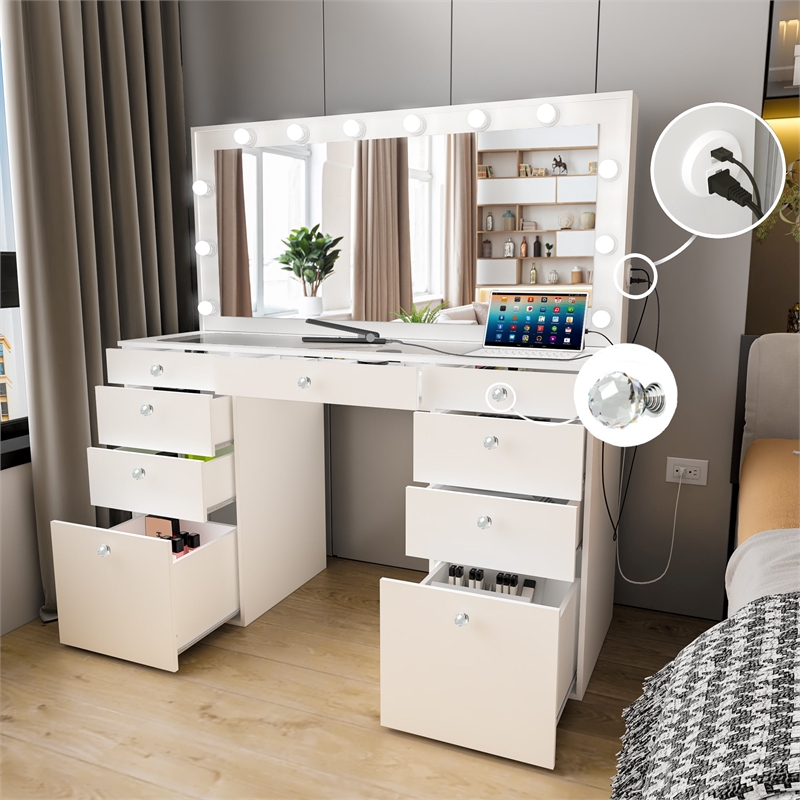 Boahaus Leonore Makeup Vanity Desk (Crystal Ball Knobs)