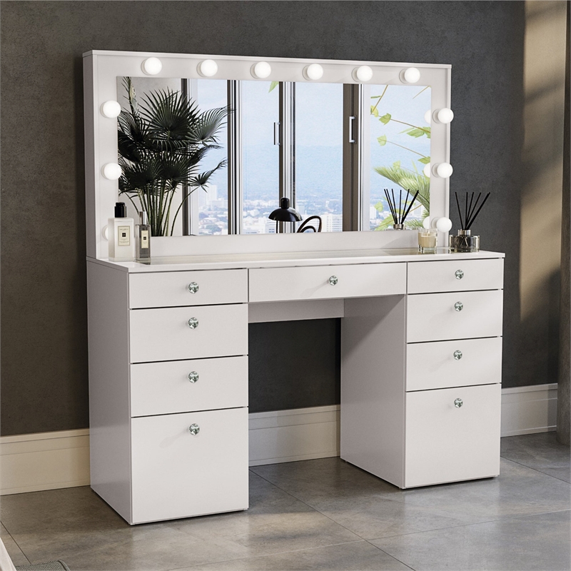 Boahaus Leonore Makeup Vanity Desk (Crystal Knobs)