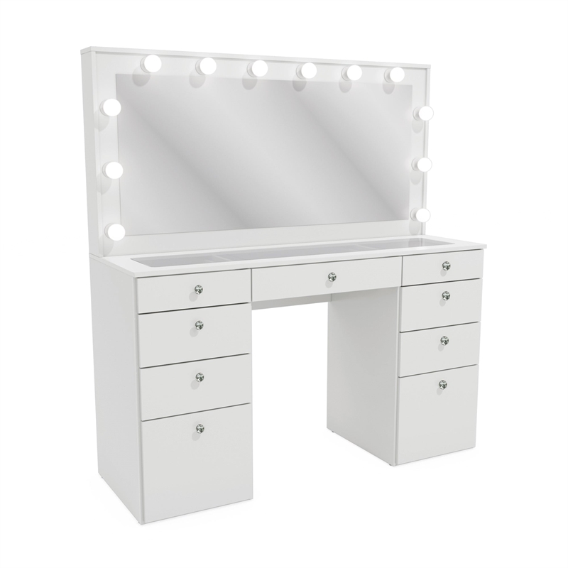 Boahaus Leonore Makeup Vanity Desk (Crystal Knobs)