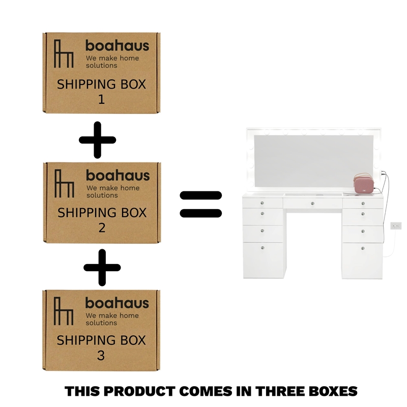 Boahaus Leonore Makeup Vanity Desk (Crystal Knobs)