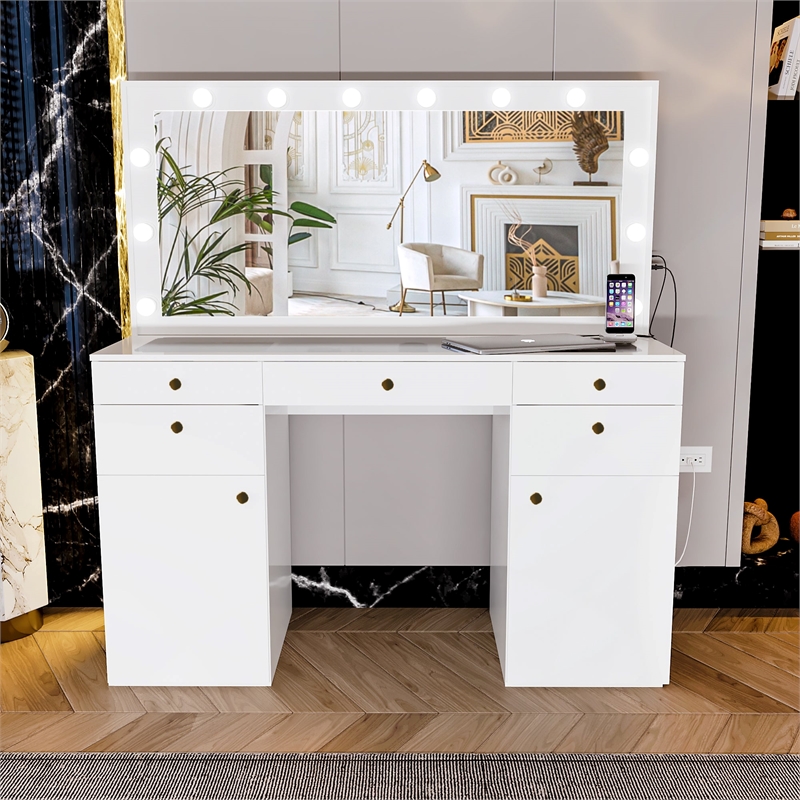 Boahaus Kiana Vanity Makeup Desk (Golden Knobs)